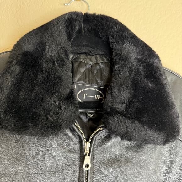 Tannery West Leather Jacket Women’s Small Black Belted Faux Fur Collar Zip Moto - Picture 9 of 12